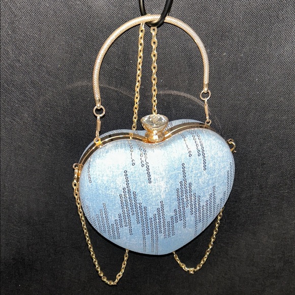 Elegant Heart-Shaped Blue Evening Bag - Picture 2 of 4